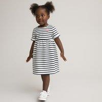 Striped Fleece Dress in Organic Cotton with Short Sleeves