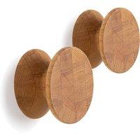 Set of 2 Arame 10cm Diameter Solid Oak Hooks