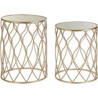 Set of 2 Round Side Tables with Mirror Top in Champagne Iron