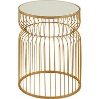 Round Side Table with Mirror Top in Gold Finish Metal