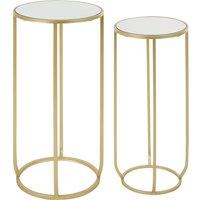 Set of 2 Mirrored Side Tables with a Champagne Finish Metal Frame