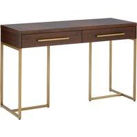Mid Centry Inspired Console Table with Parquet Wooden Top and Antique Brass Finished Legs