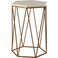 Hexagonal Side Table in White Marble with Gold Finish Iron