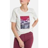 Photo Print Cotton T-Shirt with Crew Neck and Short Sleeves