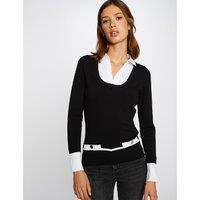 Fine Knit Jumper with Shirt Collar