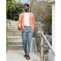 Les Signatures - Linen Mandarin Collar Shirt in Regular Fit