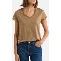 Linen V-Neck T-Shirt with Short Sleeves