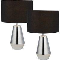 Pair of Chrome Touch Table Lamps with Black Shade