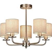 Satin Silver 5 Arm Mini Chandelier with Linen Shades