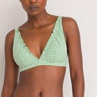 Seersucker Halterneck Bikini Top in Gingham Print