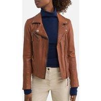 Short Zip-Up Biker Jacket in Leather