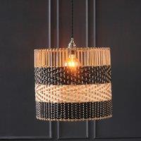 Natural and Black Panel Circular Bamboo/Rattan Pendant Ceiling Shade (H35cm)
