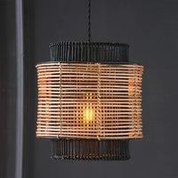Black with Natrual Contrast Cylinder Bamboo and Rattan Pendant Ceiling Shade