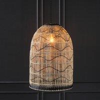 Natural with Black Woden Wave Dome Seagrass Pendant Ceiling Shade (H55cm)
