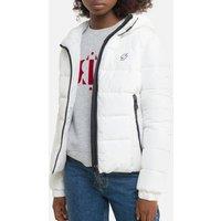 Short Hooded Padded Jacket with Zip Fastening