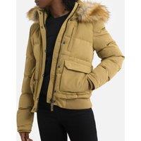 Short Hooded Padded Jacket with Zip Fastening