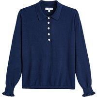 Fine Knit Polo Jumper with Ruffled Cuffs