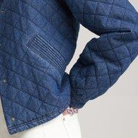 Quilted Denim Cropped Jacket with Recycled Padding and Puff Sleeves