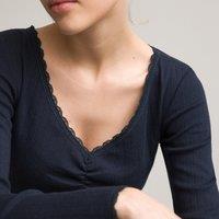 Cotton Mix T-Shirt with V-Neck and Long Sleeves
