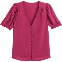 V-Neck Blouse with Short Puff Sleeves