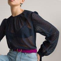 Dotted Crew Neck Blouse with Long Sleeves