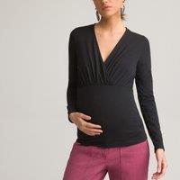 Cotton Maternity T-Shirt with V-Neck and Long Sleeves