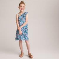 Floral Organic Cotton Dress with Ruffled Asymmetric Neckline, 3-12 Years