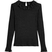 Ruffled Crew Neck T-Shirt with Long Sleeves