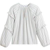 Striped Ruffled Sleeve Blouse in Cotton Mix