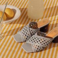 Plaited Block Heel Mules