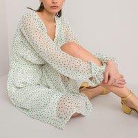 Recycled Midi Dress with Square Neck and Ruffles