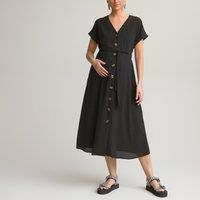 Midaxi Maternity Dress with V-Neck and Short Sleeves