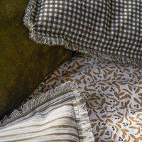 Cvennes Striped Fringed Linen Cotton Square Cushion Cover