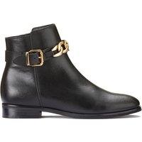 Leather Ankle Boots with Flat Heel and Chain Detail