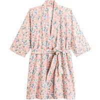 Ilhavo Floral Cotton Muslin Kimono Robe with Collar & Tie
