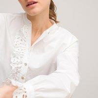 Organic Cotton Ruffled Blouse with Mandarin Collar and Long Sleeves