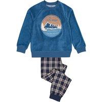 Cotton Mix Pyjamas with Velour Top/Checked Bottoms