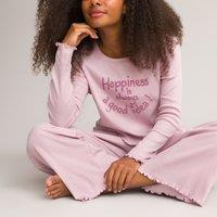 Slogan Print Ribbed Pyjamas in Cotton