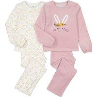 Pack of 2 Pyjamas in Velour with Rabbit Print