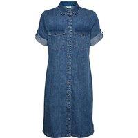 Denim Shift Shirt Dress with Short Sleeves