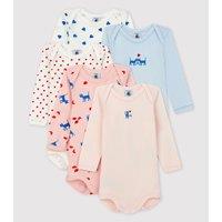 Pack of 5 Bodysuits in Cotton with Long Sleeves
