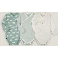 Pack of 3 Newborn Bodysuits in Organic Cotton with Long Sleeves