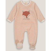 Striped Velour Sleepsuit with Fox Print on the Front