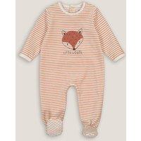 Striped Velour Sleepsuit with Fox Print on the Front