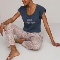 Slogan Print Cotton Pyjamas with Short Sleeves