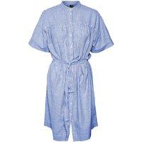 Striped Cotton Shirt Dress with Mandarin Collar