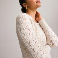 Buttoned Crew Neck Cardigan in Pointelle Knit