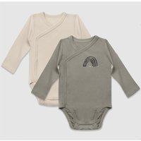 Pack of 2 Wrapover Style Bodysuits in Cotton with Long Sleeves
