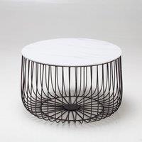 Large Black Metal Cage Table with Marble Effect Top