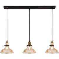 3 Light Glass with Black and Brass Ceiling Light Bar